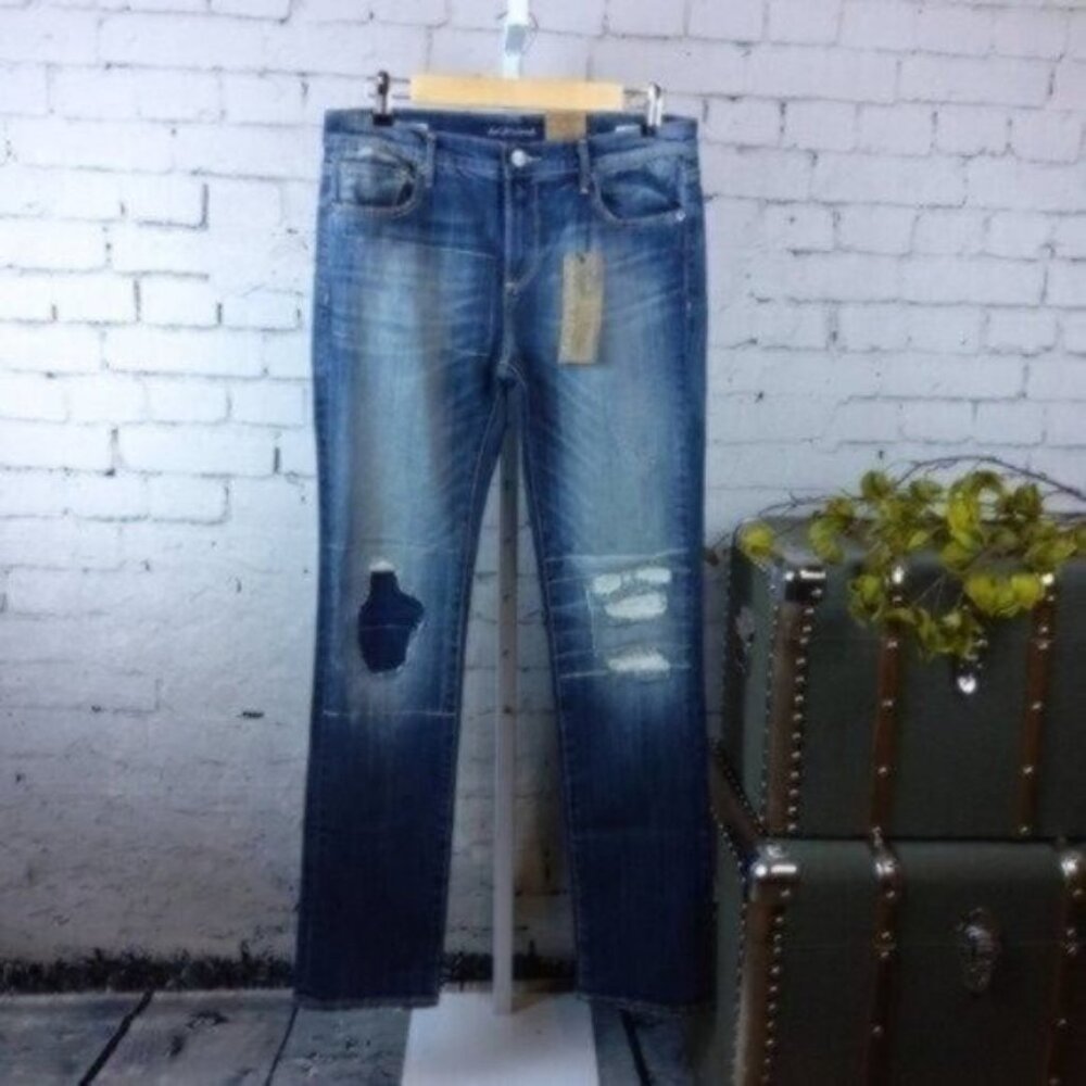 Driftwood Jody Distressed Straight Leg Jeans Blue Size 28